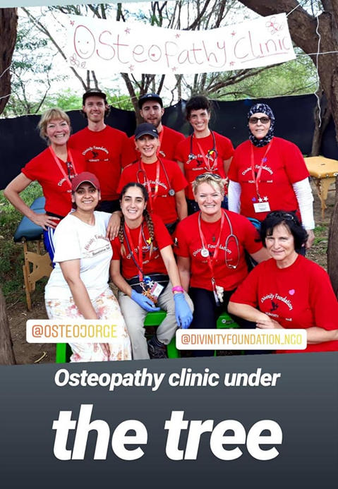 An osteopathy clinic setup literally under tree cover in order to service people in remote locations in Kenya (Oct-Nov expedition, 2019).